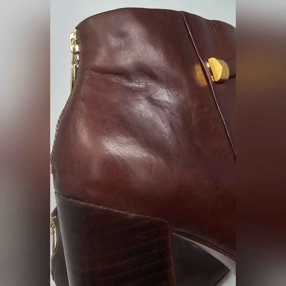 Aerin Women's Fuller Brown Leather Zip Up Ultra High Heel Ankle Boots Size 10M